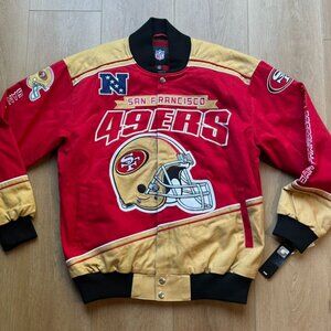 SF 49ers G-III Sports by Carl‎ Banks Scarlet/Gold Cotton Full Snap Jacket - New